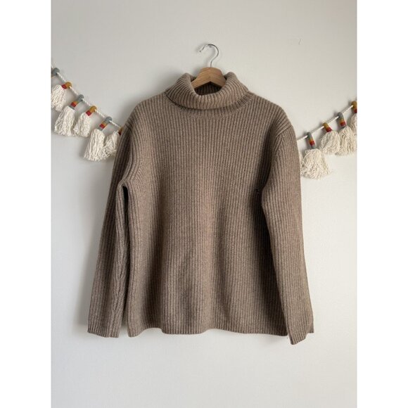 Jenni Kayne 100% Cashmere Turtleneck Sweater In Brown Ribbed Knit Modest Cozy L